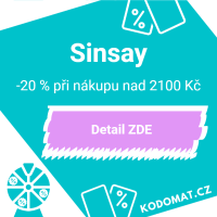 Slevový kód na SINSAY: Sleva 20 % při nákupu nad 2100 Kč - Náhled slevového kódu